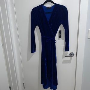 Blue velvet MIDI wrap dress